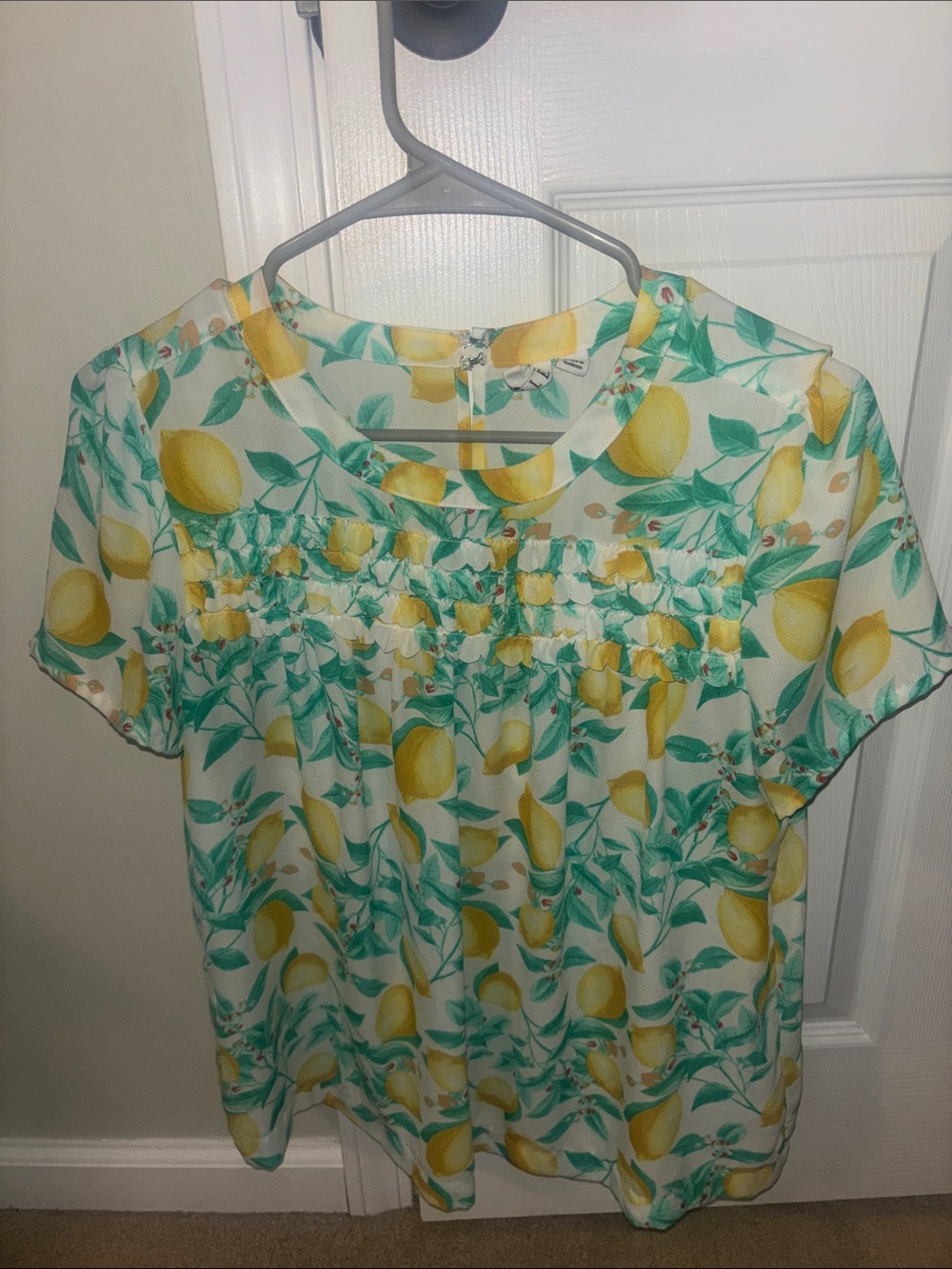 Elle Lemon Print Short Sleeve Blouse - Yellow & Green
